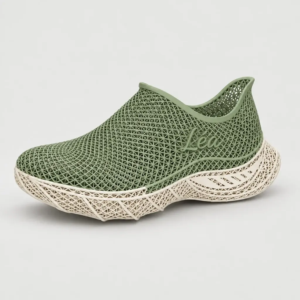 Sneaker Nuée vert sauge avec le prénom Léa en relief